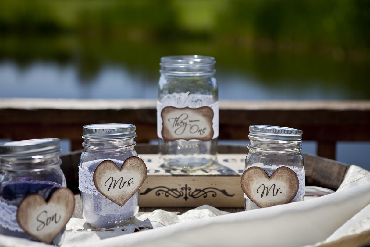 rustic sand ceremony jars photo of small bottles used for a sand ceremony in a wedding