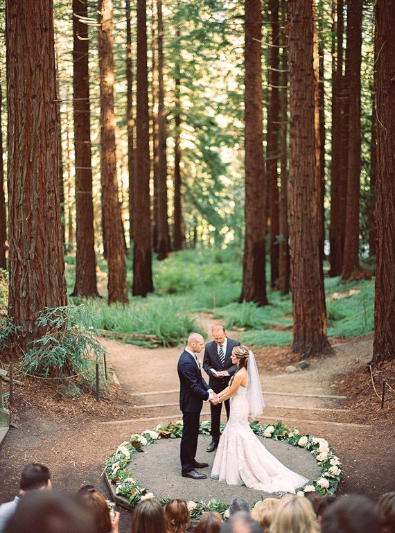 Intimate woodland Berkeley wedding _ Northern California couple standing in a forest getting married in an outdoor ceremony