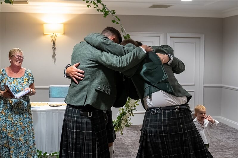 a wedding huddle with humanist celebrant mary gibson the celebrant angel aberdeen