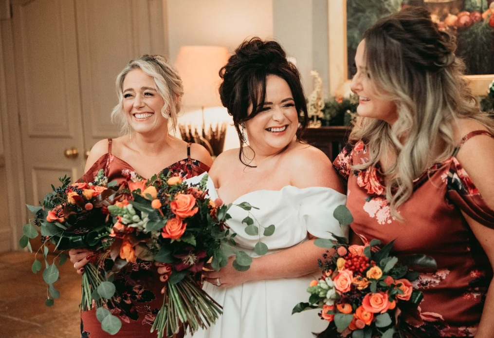 claire and marc's wedding, claire with her bridesmaids, humanist wedding celebrant aberdeen mary gibson