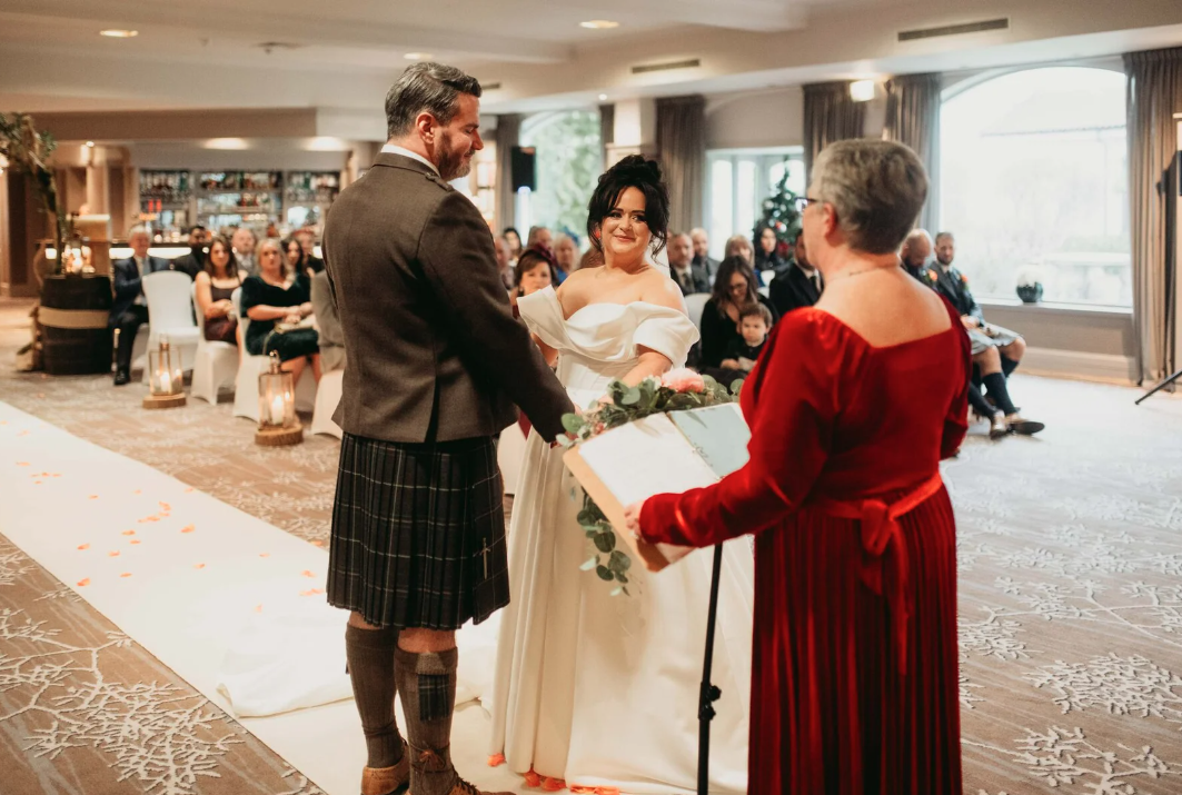 claire and marc's wedding at the marcliffe hotel with mary gibson the celebrant angel aberdeen humanist wedding ceremonies