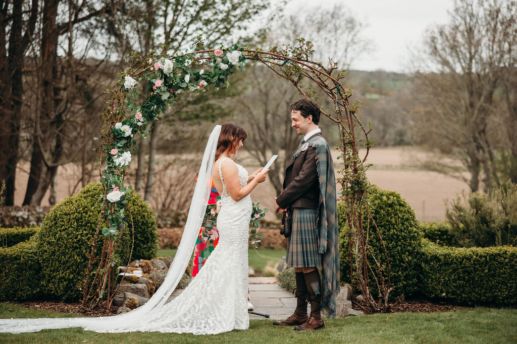 melissa and clyde's wedding at balfreish barn nairn with mary gibson the celebrant angel aberdeen